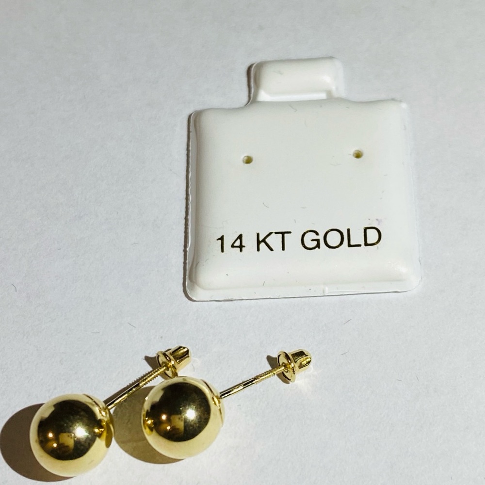 Gold Ball 14kt Solid Stud Earrings - image 2